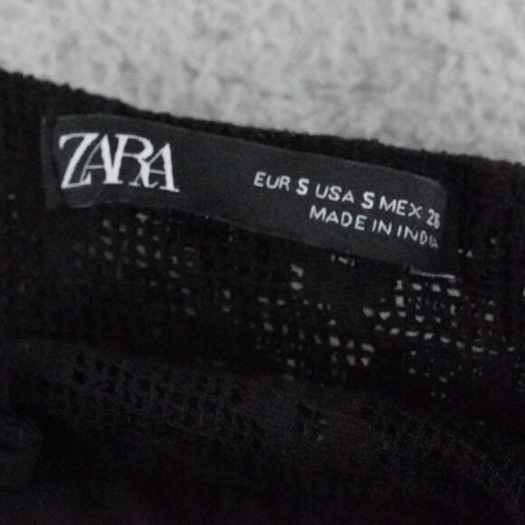 Zara Strappy Embroidered Mini Dress Womens Small Black Floral Black W/ Pockets - Picture 7 of 13